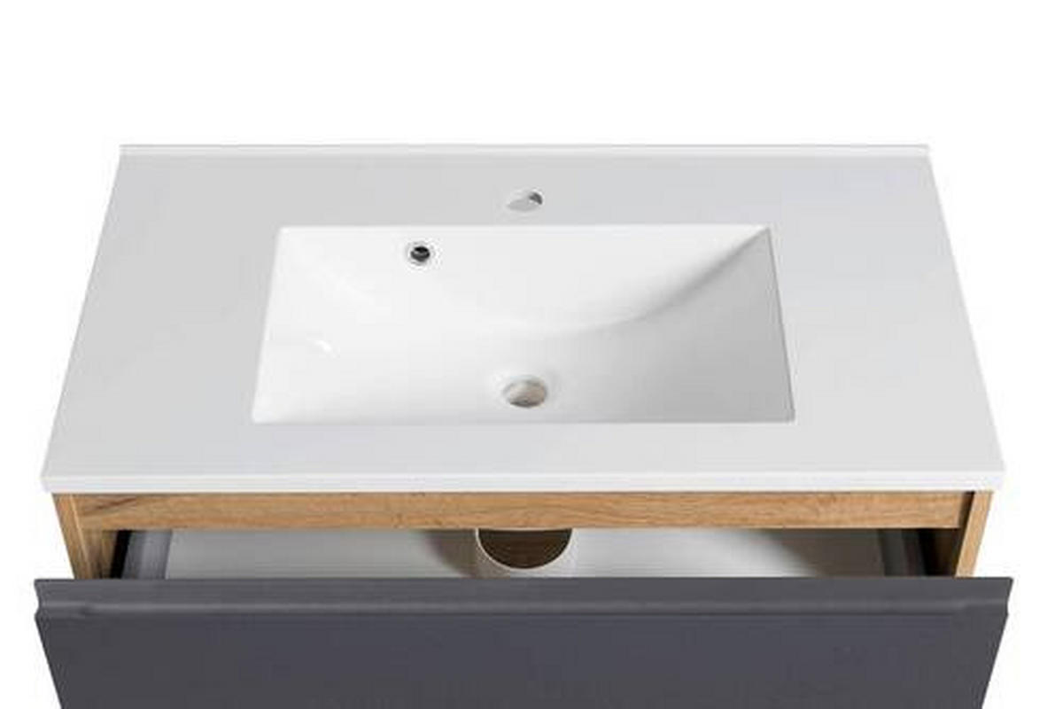 WASCHTISCHKOMBI 80 cm  - Weiss/Eiche Wotan, Modern, Holzwerkstoff/Stein (80cm) - Held