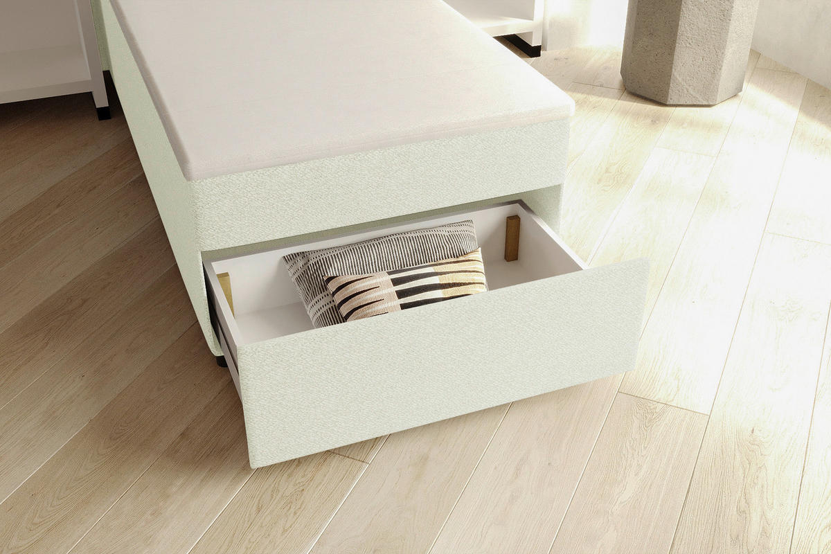 BOXBETT 90/200 cm,  in Creme, Matratze, Topper, Bettschublade, H3 = fest  - Creme/Schwarz, KONVENTIONELL, Kunststoff/Textil (90/200cm) - Boxxx