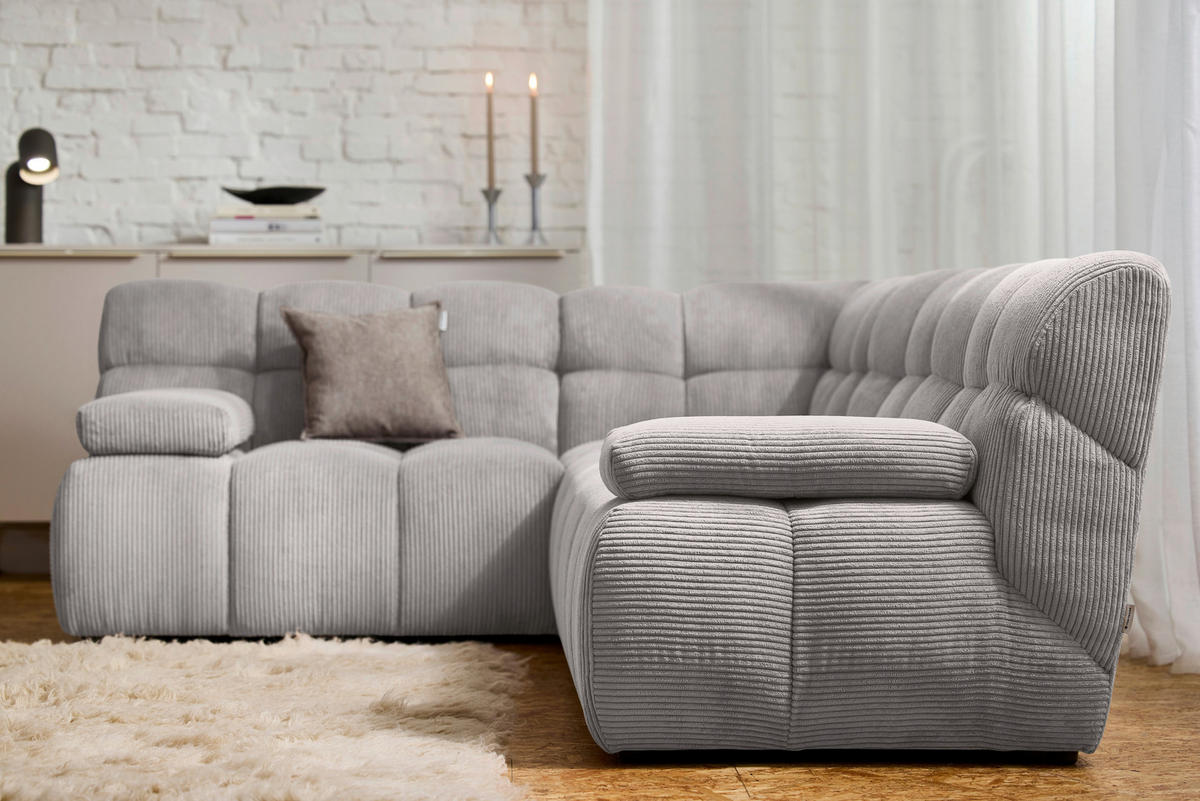 ECKSOFA Grau Cord Rücken echt  - Schwarz/Grau, KONVENTIONELL, Kunststoff/Textil (195/265cm) - Tom Tailor