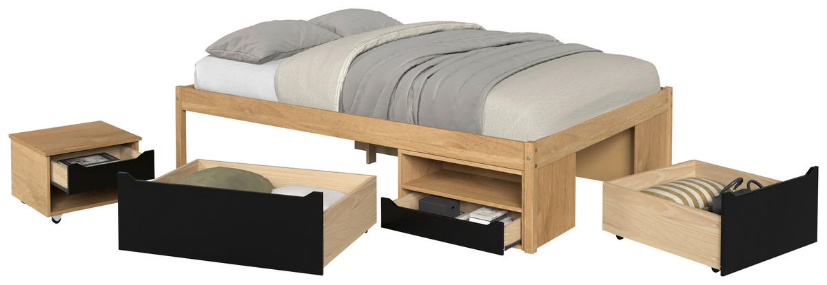 STAURAUMBETT 90/200 cm  Naturfarben, Schwarz   - Schwarz/Naturfarben, Modern, Holz/Holzwerkstoff (90/200cm) - P & B