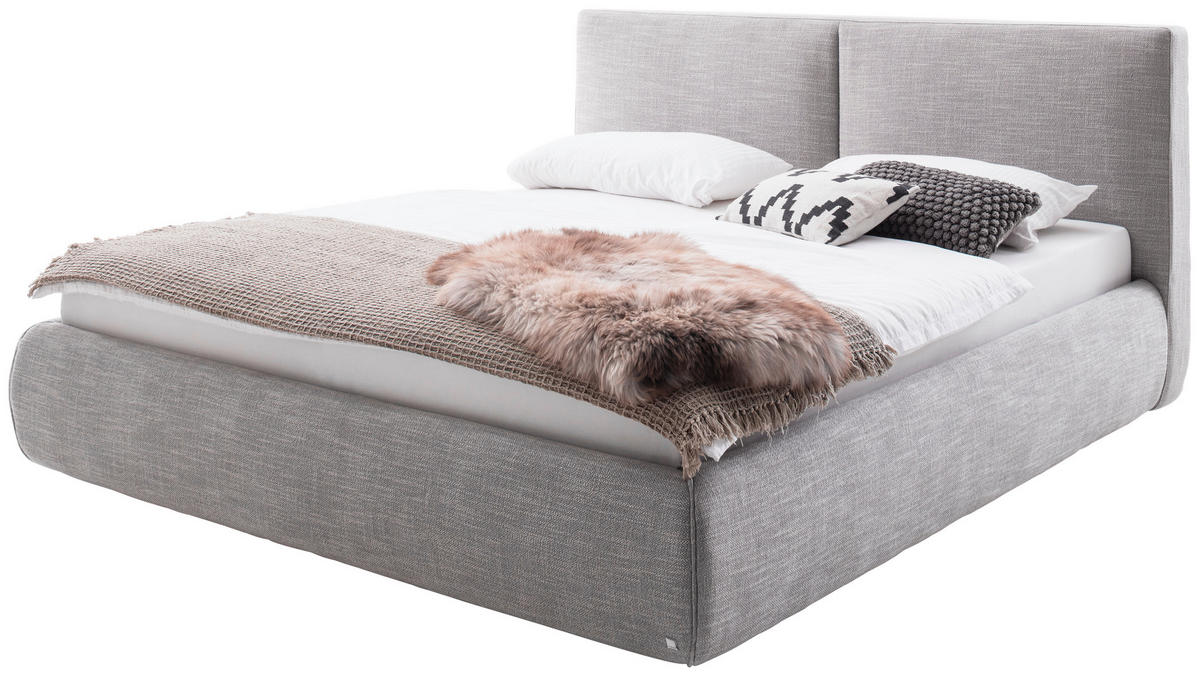 POLSTERBETT 180/200 cm,  in Hellgrau, Bettkasten, Lattenrost,  - Hellgrau/Naturfarben, MODERN, Holz/Textil (180/200cm) - Livetastic