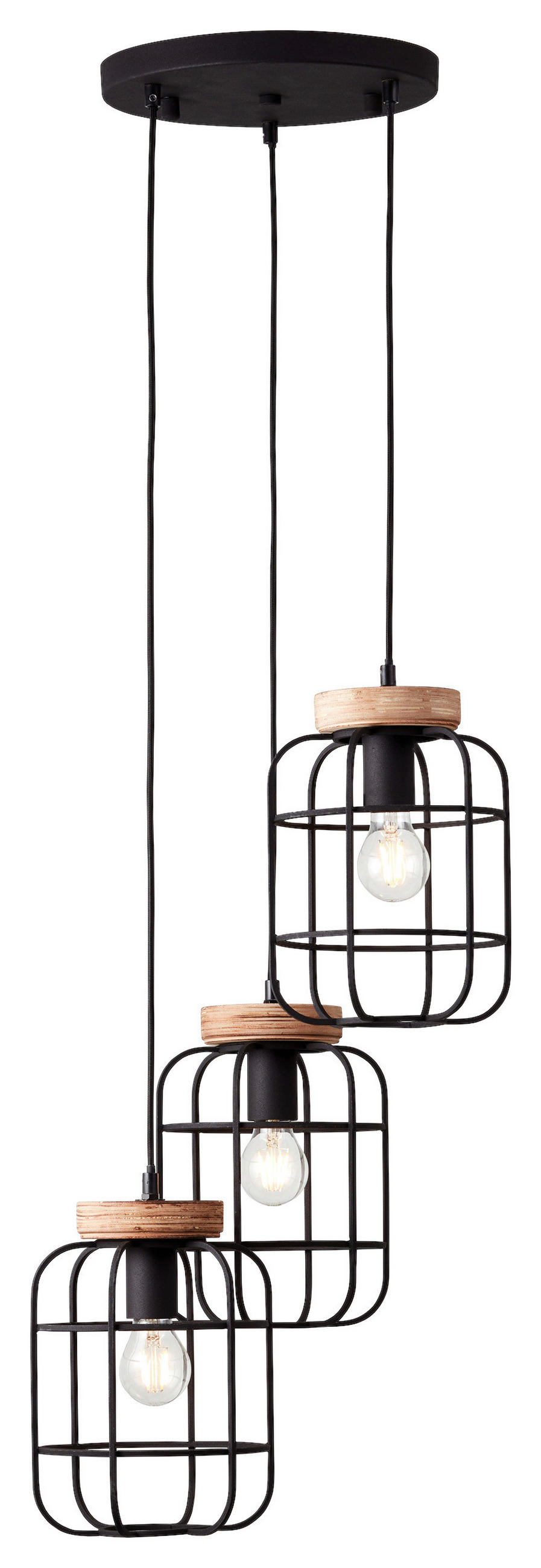 HÄNGELEUCHTE 42/165 cm    - Schwarz/Braun, Design, Holz/Metall (42/165cm) - Brilliant