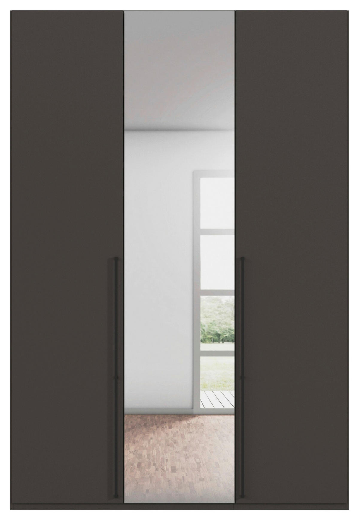 DREHTÜRENSCHRANK 151/235/61 cm,  in Graphitfarben, 3-türig  - Chromfarben/Schwarz, Basics, Glas/Holzwerkstoff (151/235/61cm) - Novel