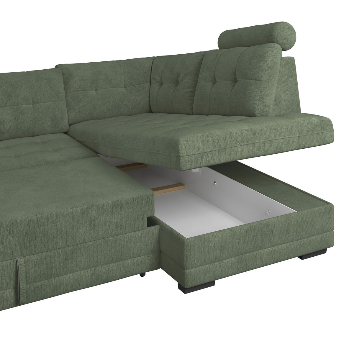 ECKSOFA FALCO NEW Grün Mikrofaser, Struktur Bettkasten, Kopfstütze  - Schwarz/Grün, KONVENTIONELL, Kunststoff/Textil (251/183cm) - MID.YOU