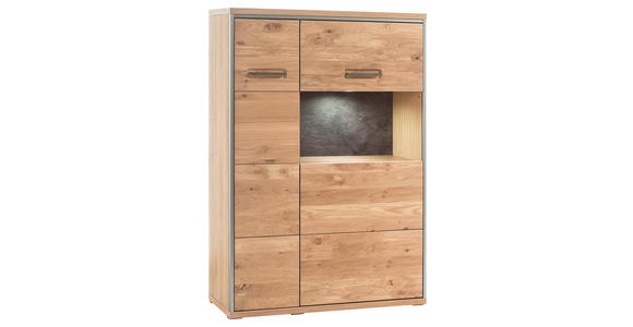 HIGHBOARD  in 94/136/39 cm  - Hellbraun/Edelstahlfarben, KONVENTIONELL, Glas/Holz (94/136/39cm) - Cantus