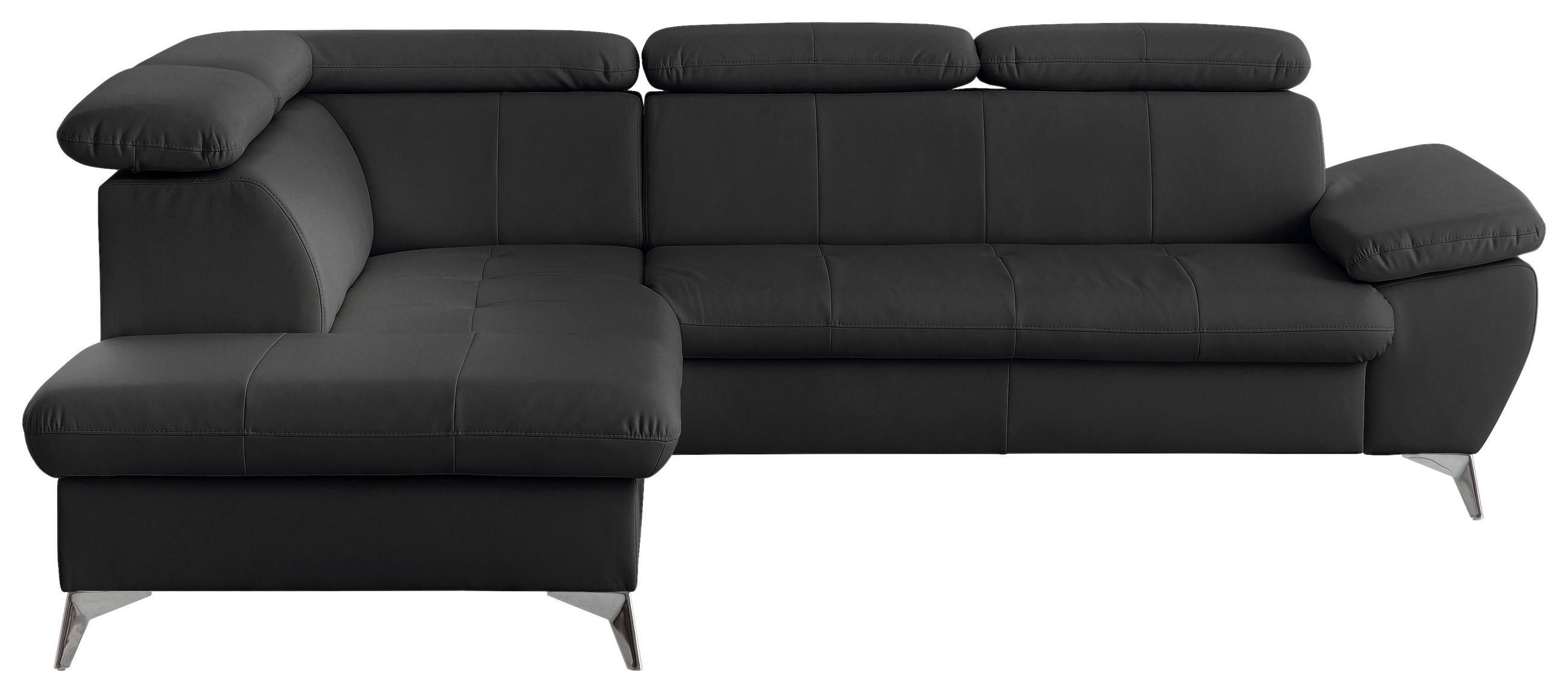 ECKSOFA Schwarz Lederlook  - Chromfarben/Schwarz, KONVENTIONELL, Textil/Metall (209/256cm) - Livetastic