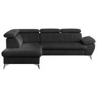 ECKSOFA Schwarz Lederlook  - Chromfarben/Schwarz, KONVENTIONELL, Textil/Metall (209/256cm) - Livetastic