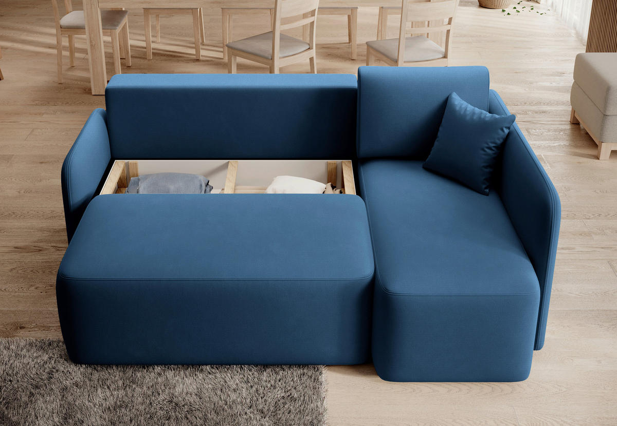 ECKSOFA in Plüsch Blau  206/150 cm  - Blau/Schwarz, Design, Kunststoff/Textil (206/150cm) - MID.YOU