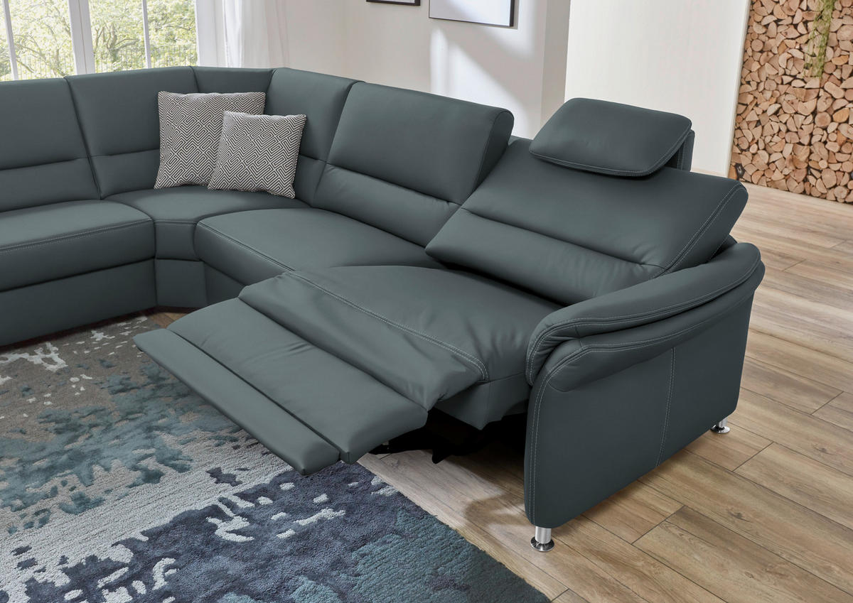 ECKSOFA in Echtleder Blaugrau  - Beige/Blaugrau, Design, Leder/Metall (249/288cm) - Beldomo Premium