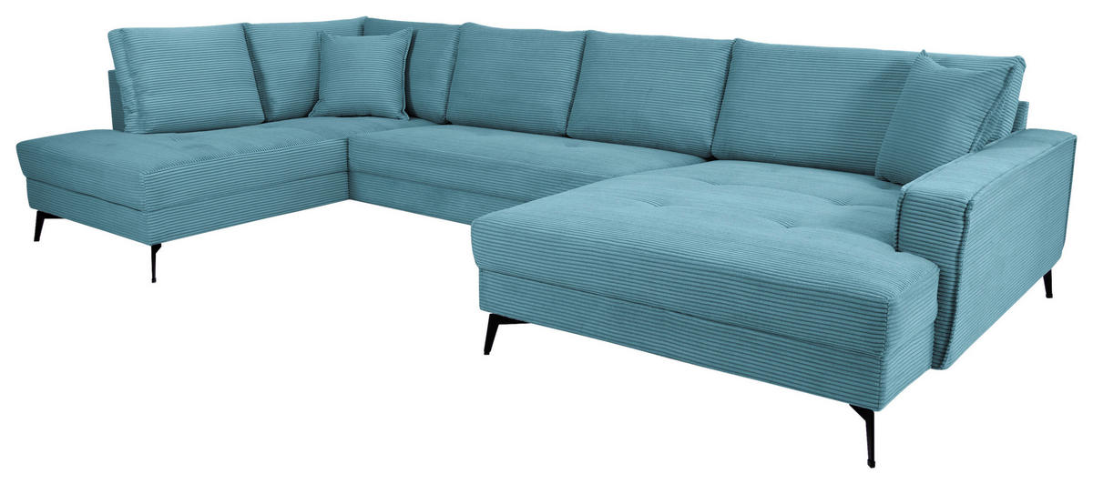 WOHNLANDSCHAFT ZERO Blau Cord  - Blau/Schwarz, Trend, Textil/Metall (195/362/173cm) - Livetastic