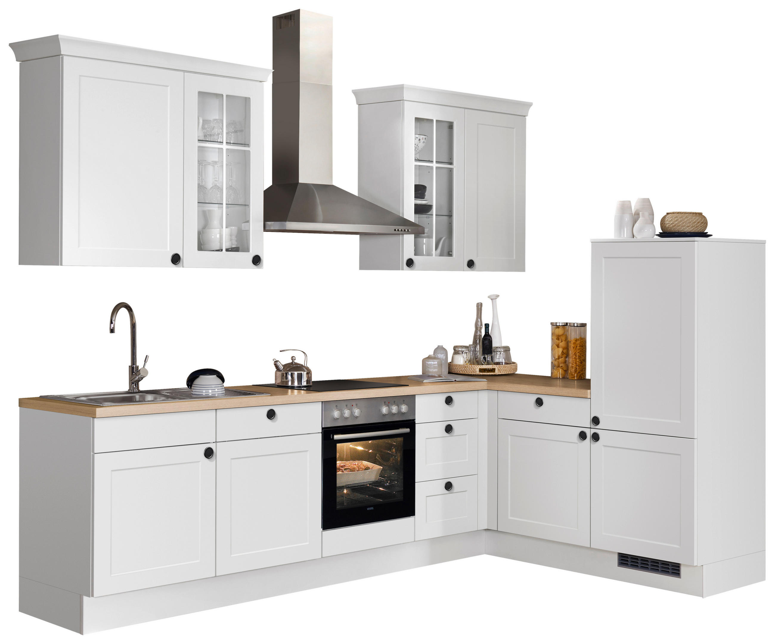 ECKKÜCHE 290/185,4 cm  in Weiß  - Eichefarben/Schwarz, Basics, Glas/Holzwerkstoff (290/185,4cm) - Impuls