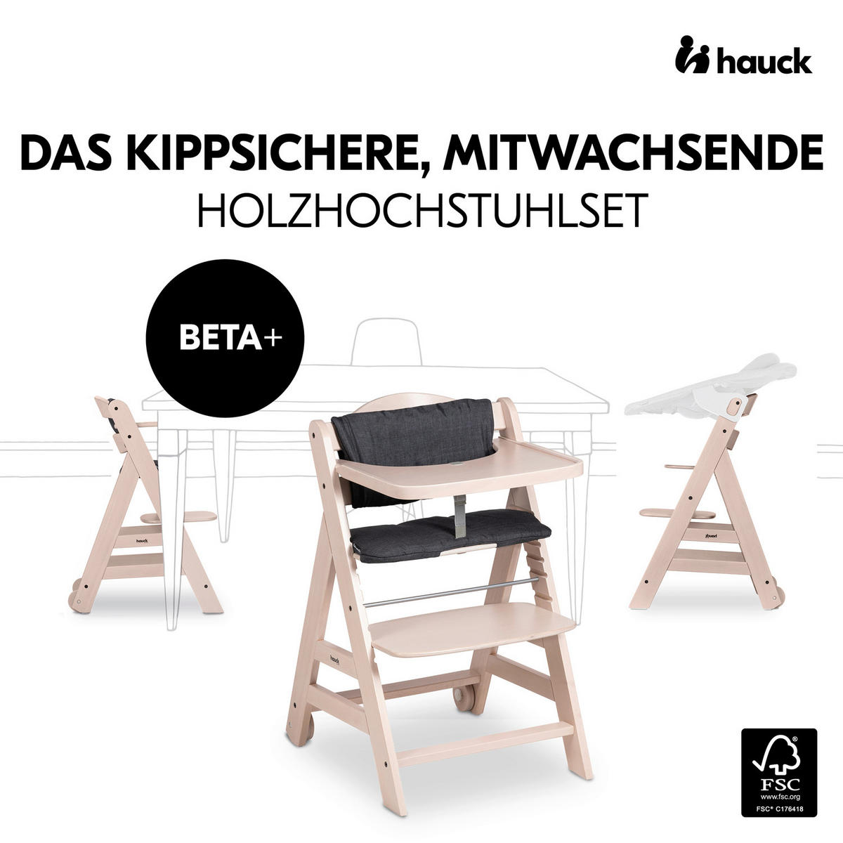 HOCHSTUHL Beta+ Naturfarben, Weiß, Dunkelgrau Whitewashed  - Dunkelgrau/Naturfarben, Basics, Holz (48/79/58cm) - Hauck