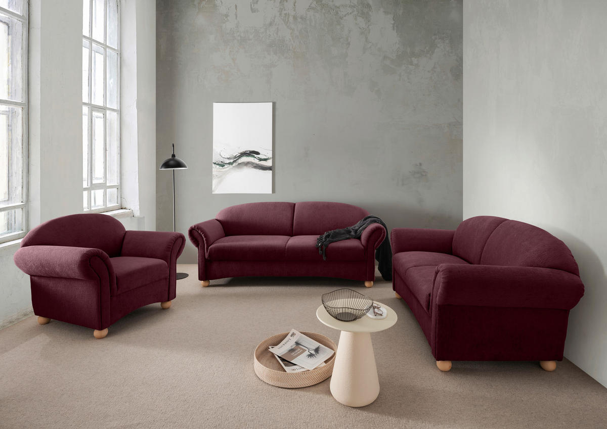 2,5-SITZER in Mikrofaser Bordeaux  - Wildeiche/Bordeaux, Konventionell, Holz/Textil (198/84/80cm) - Livetastic