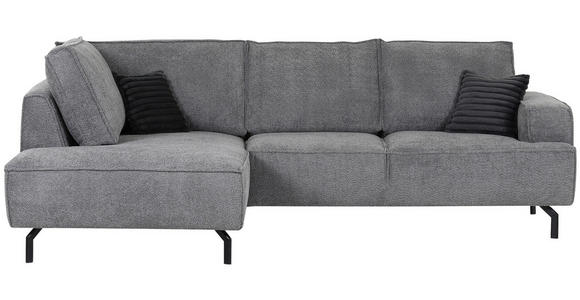 ECKSOFA Grau Teddystoff  - Anthrazit/Schwarz, KONVENTIONELL, Textil/Metall (190/270cm) - Carryhome