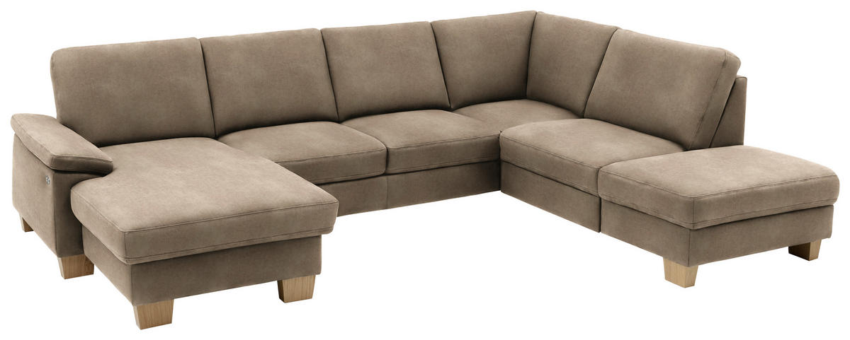 WOHNLANDSCHAFT in Velours Hellbraun  - Hellbraun/Eichefarben, Konventionell, Holz/Textil (167/316/235cm) - Beldomo System