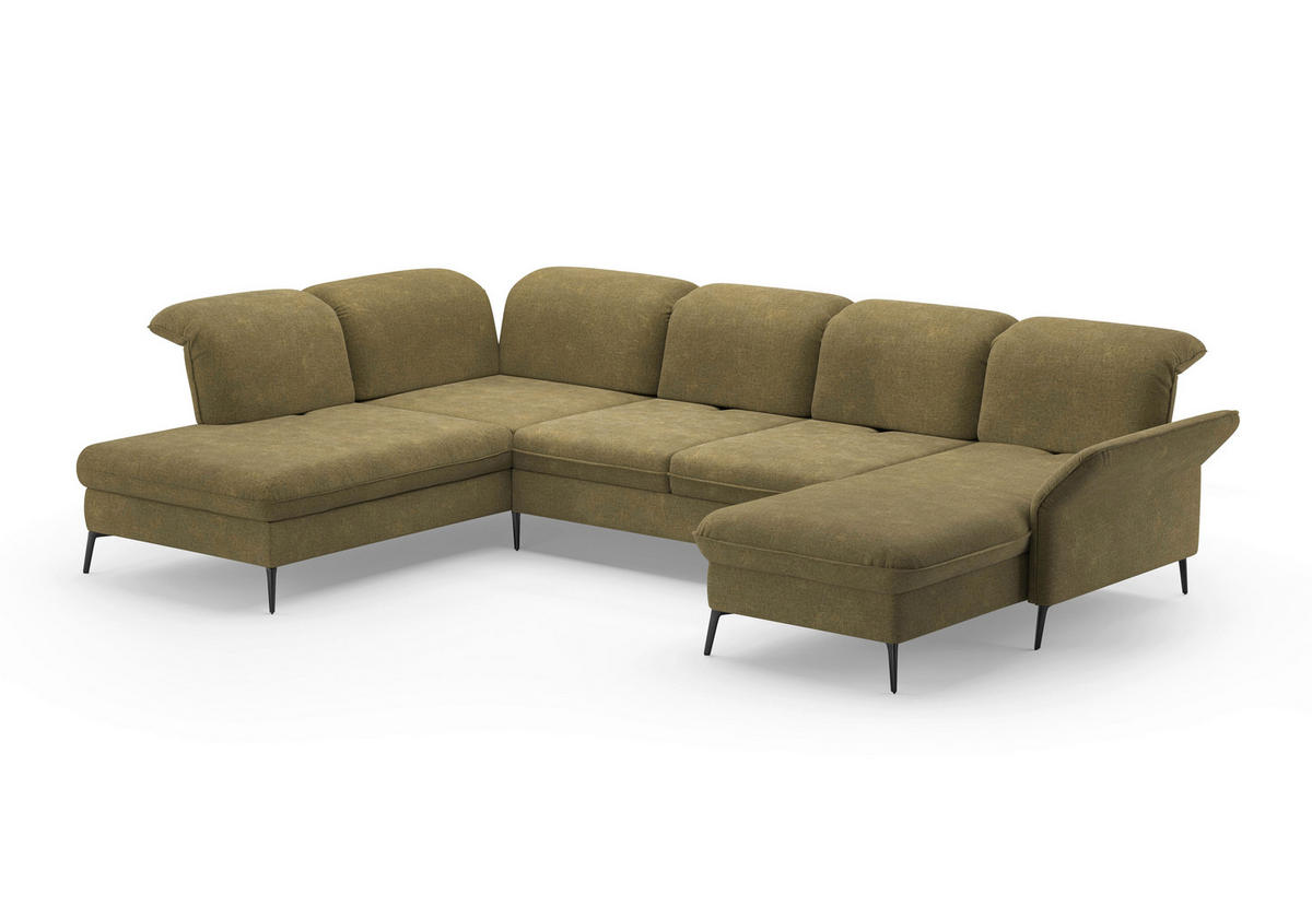 WOHNLANDSCHAFT in Flachgewebe Olivgrün  - Schwarz/Olivgrün, KONVENTIONELL, Textil/Metall (231/359/198cm) - Sit & More