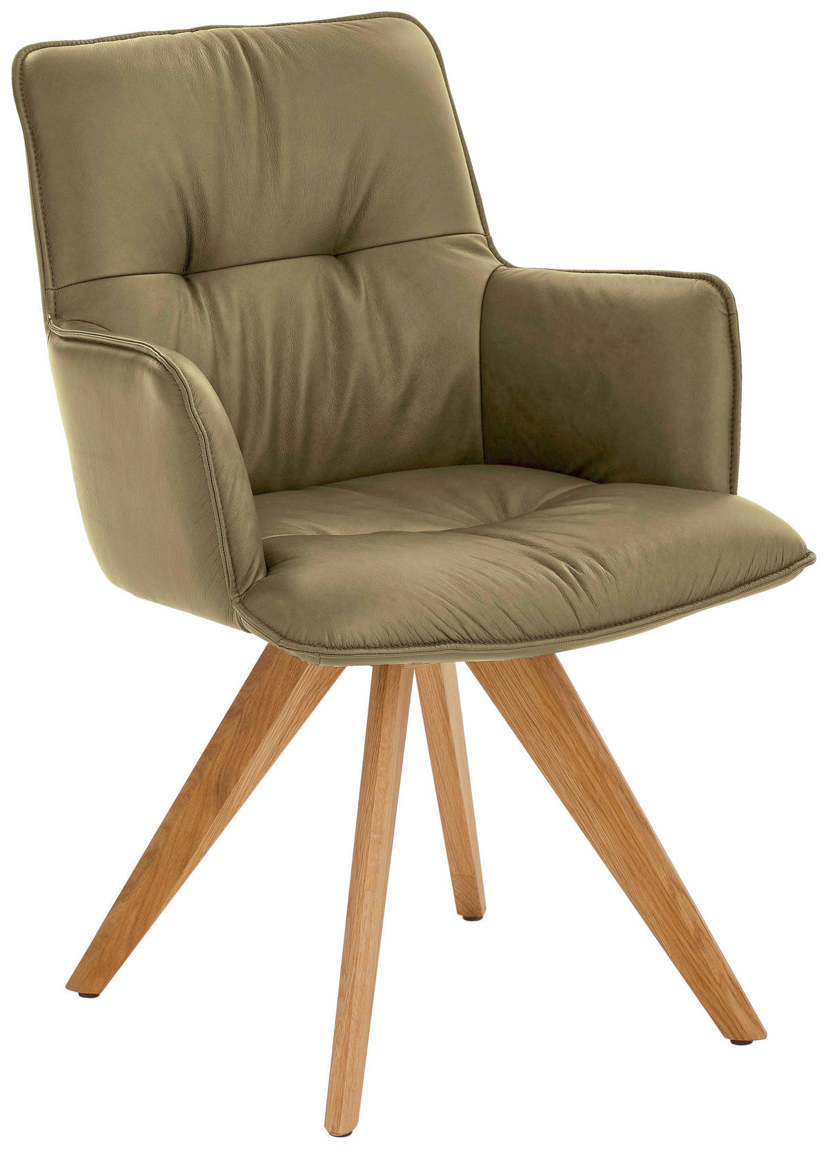 ARMLEHNSTUHL Echtleder pigmentiert  - Eichefarben/Olivgrün, Design, Leder/Holz (59/89/63cm) - Dieter Knoll