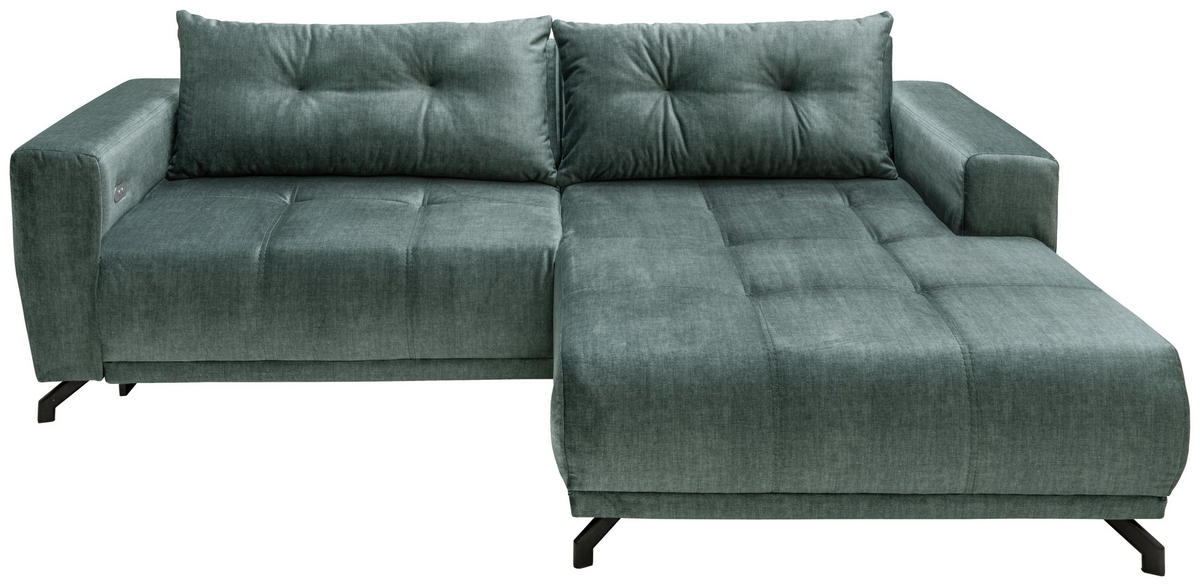 ECKSOFA in Velours Blau  246/177 cm  - Blau/Schwarz, MODERN, Textil/Metall (246/177cm) - MID.YOU