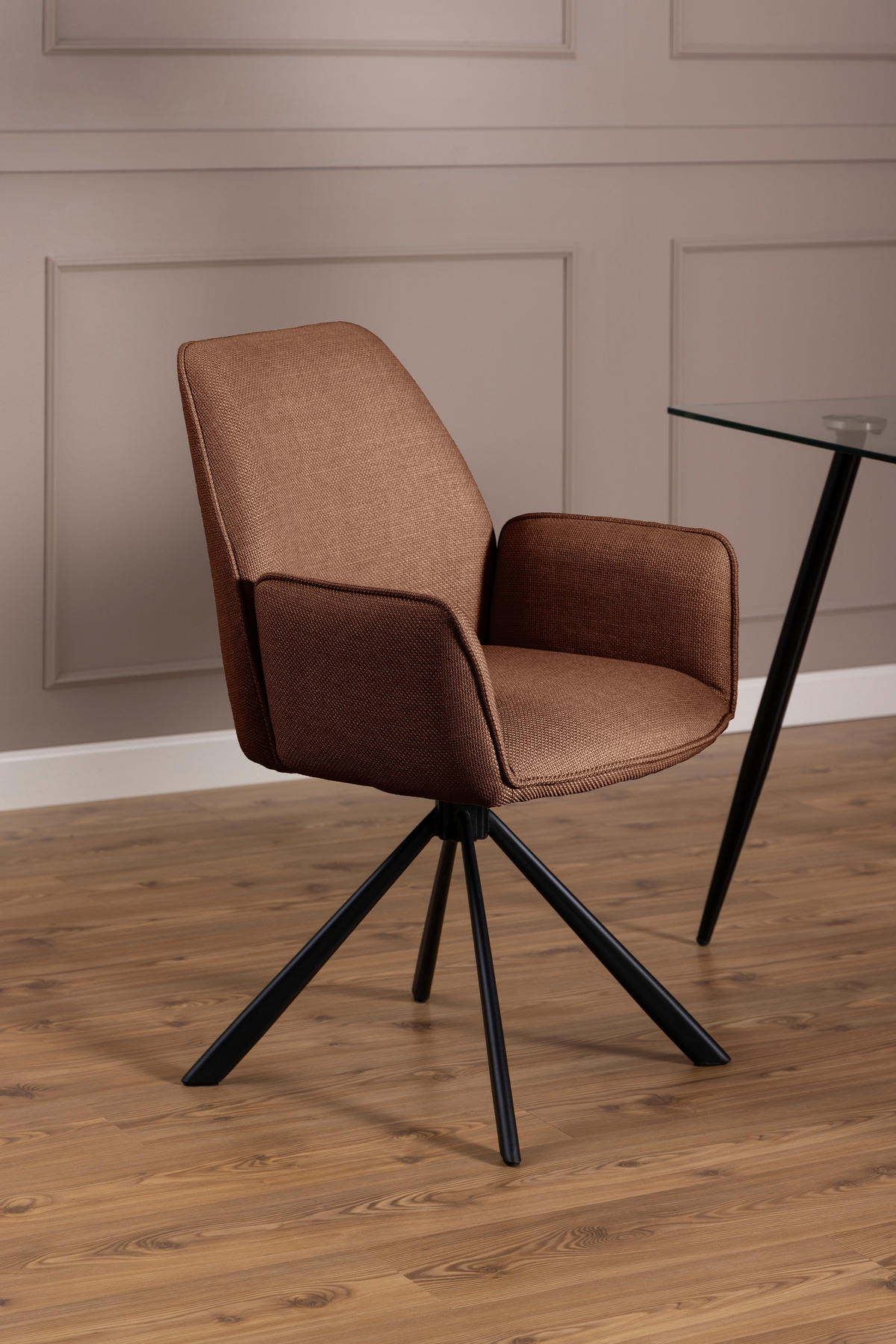 ARMLEHNSTUHL  in Webstoff  - Terracotta/Schwarz, Trend, Textil/Metall (61/88,5/63cm) - MID.YOU