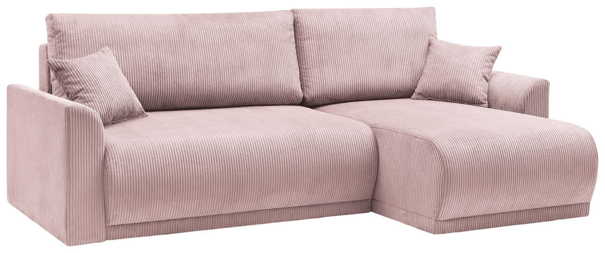 ECKSOFA KIMMY Rosa Cord Zierkissen, Rückenkissen, Bettkasten  - Schwarz/Rosa, Design, Kunststoff/Textil (233/146cm) - P & B