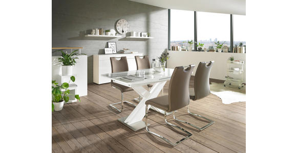 ESSTISCH in Glas, Holzwerkstoff, Metall 140(175)/85/76 cm - Weiß, Design, Glas/Holzwerkstoff (140(175)/85/76cm) - Hom`in