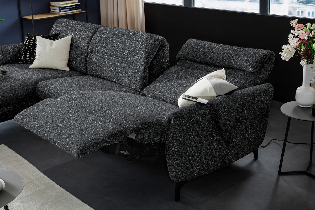 ECKSOFA Graphitfarben Chenille  - Schwarz/Graphitfarben, Design, Textil/Metall (187/299cm) - Schöner Wohnen