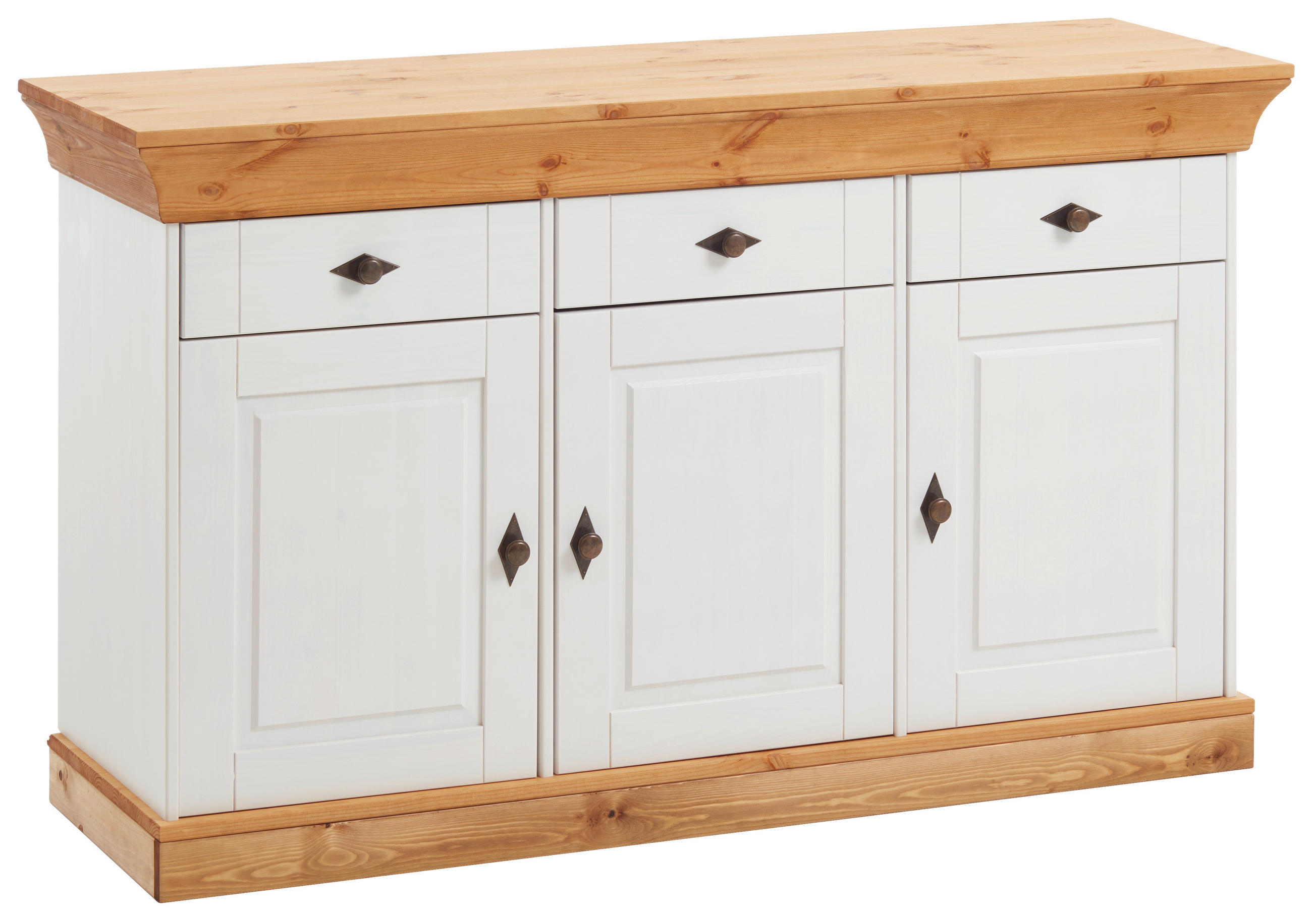 SIDEBOARD  143/85/45 cm 3 Schublade(n)  - Laugenfarbig/Weiß, ROMANTIK / LANDHAUS, Holz/Metall (143/85/45cm) - Boxxx