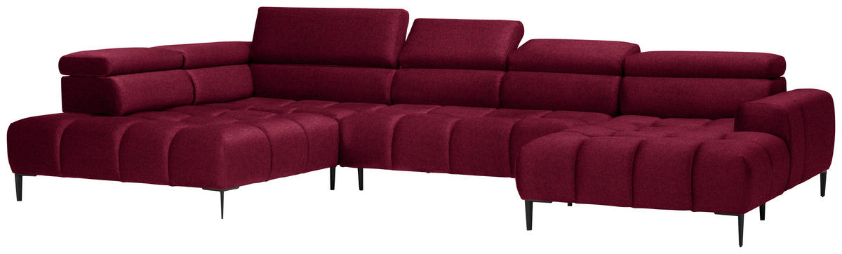 WOHNLANDSCHAFT in Webstoff Rot  - Rot/Schwarz, Design, Textil/Metall (216/385/177cm) - Welnova