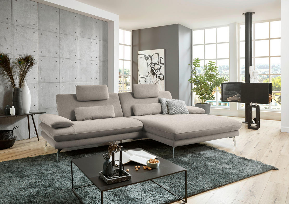 ECKSOFA in Webstoff Hellbraun  - Hellbraun/Schwarz, Design, Textil/Metall (284/184cm) - Dieter Knoll