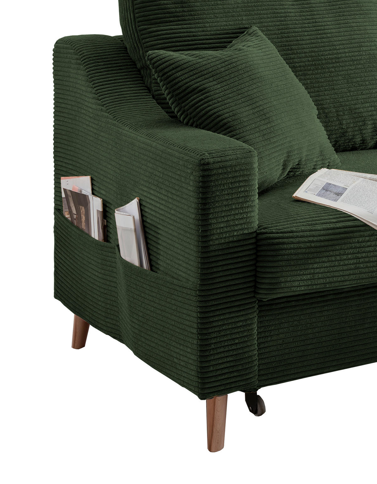 ECKSOFA Dunkelgrün Cord  - Dunkelgrün/Naturfarben, Design, Holz/Textil (228/150cm) - P & B