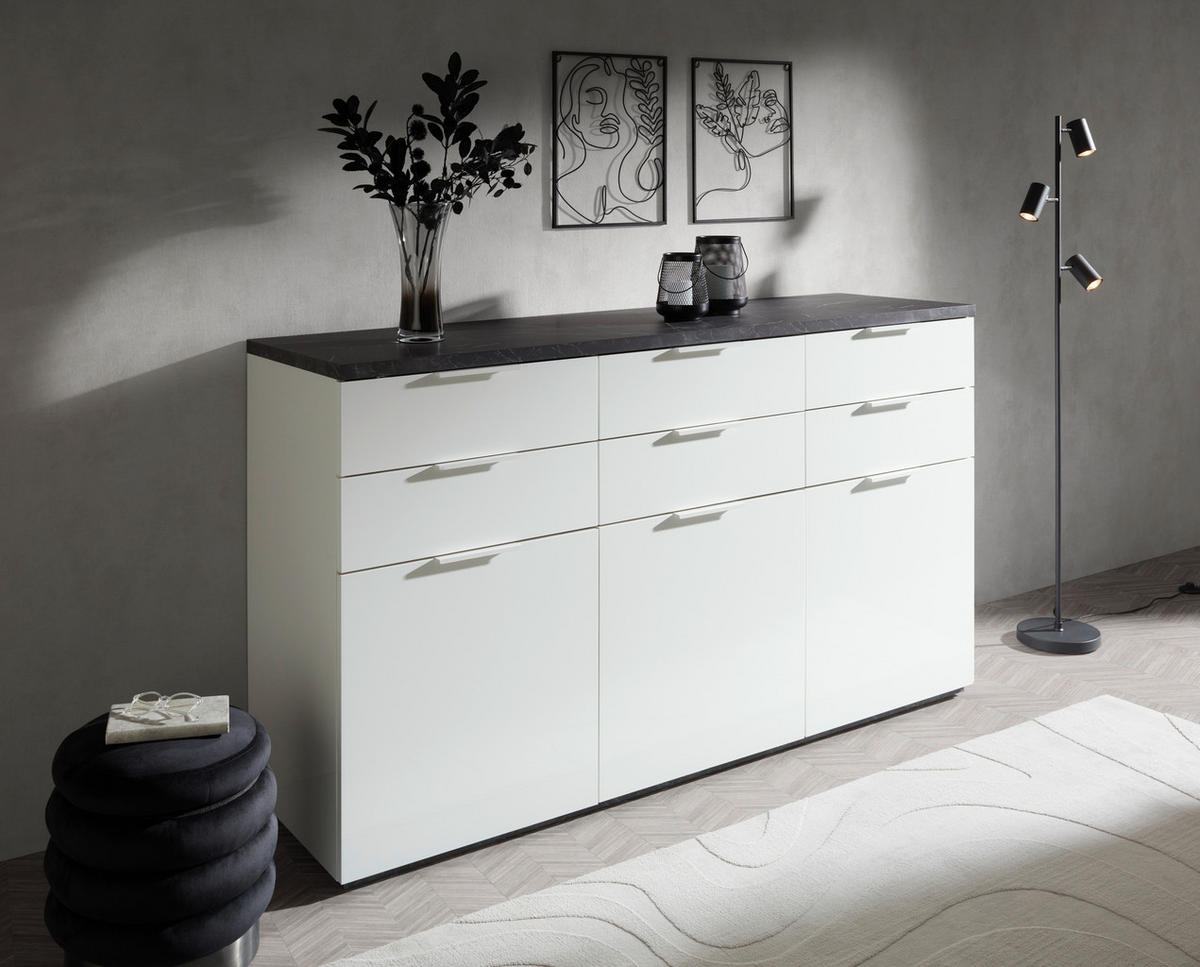 SIDEBOARD  180/102/50 cm 6 låda(or)  - vit/vit högglans, Modern, trämaterial (180/102/50cm) - Hom`in