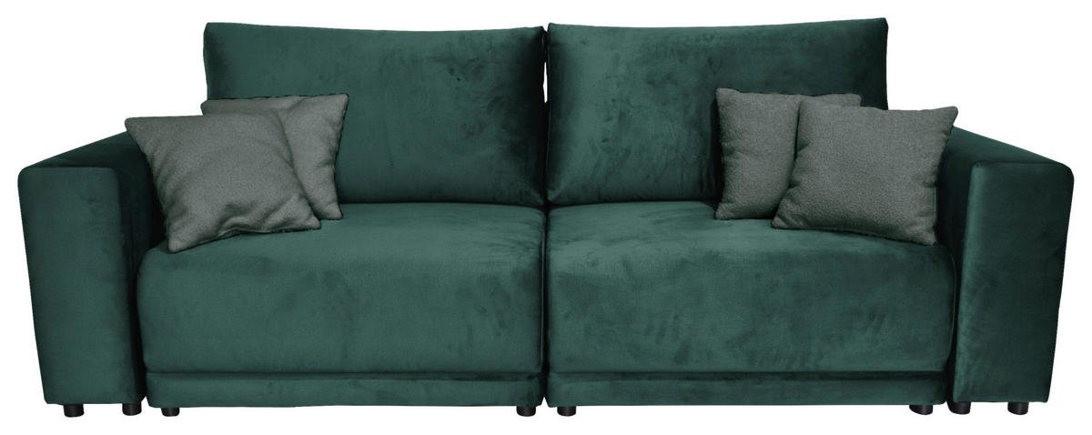 BIGSOFA in Velours Grün  - Schwarz/Grün, Design, Kunststoff/Textil (256/88/120cm) - home24