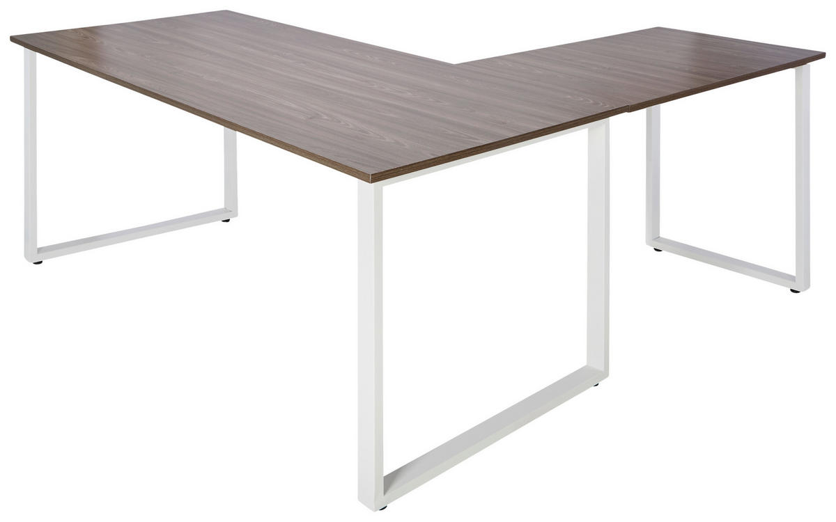 ECKSCHREIBTISCH 180/180/75,5 cm  in Grau, Weiß  - Weiß/Grau, Basics, Holzwerkstoff/Metall (180/180/75,5cm) - MID.YOU