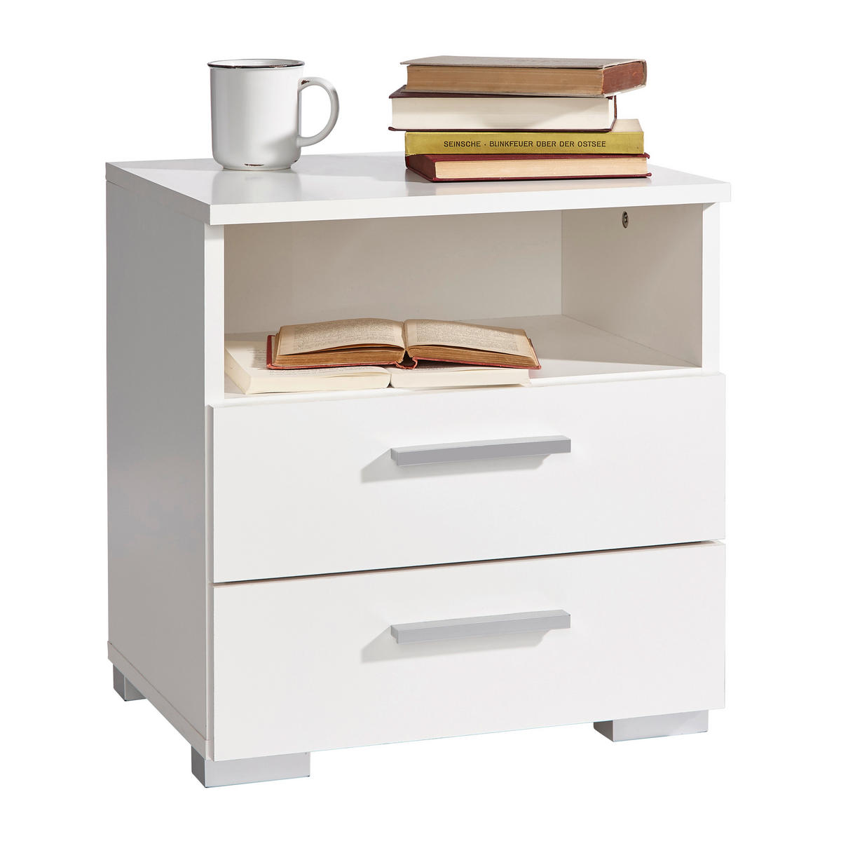 NOPTIERĂ in alb  - alb/culoare aluminiu, Konventionell, plastic/material pe bază de lemn (45/47/35cm) - Carryhome