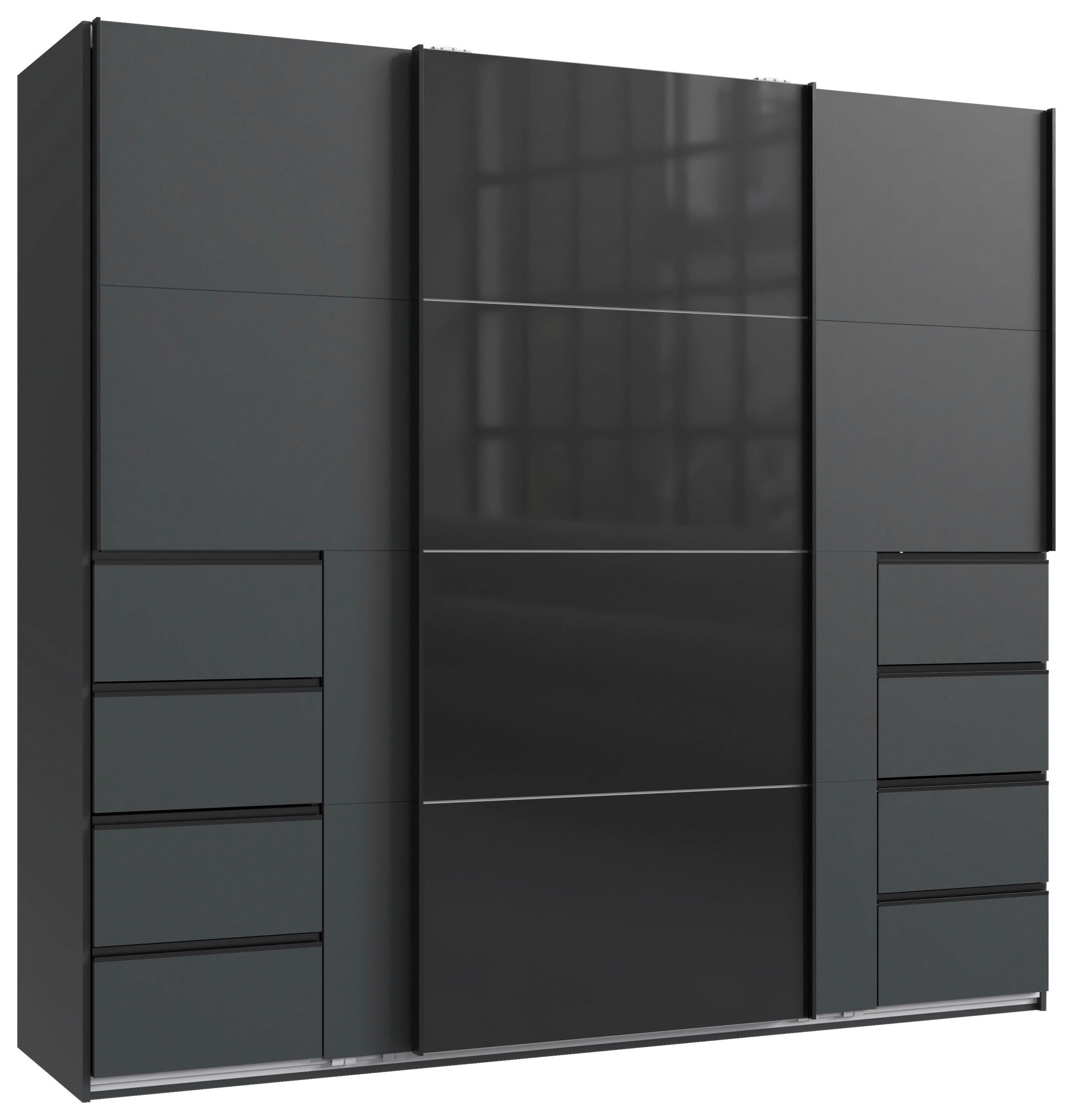 SCHWEBETÜRENSCHRANK 225/208/64 cm 3-türig Graphitfarben  - Schwarz/Graphitfarben, KONVENTIONELL, Glas/Holzwerkstoff (225/208/64cm) - Boxxx