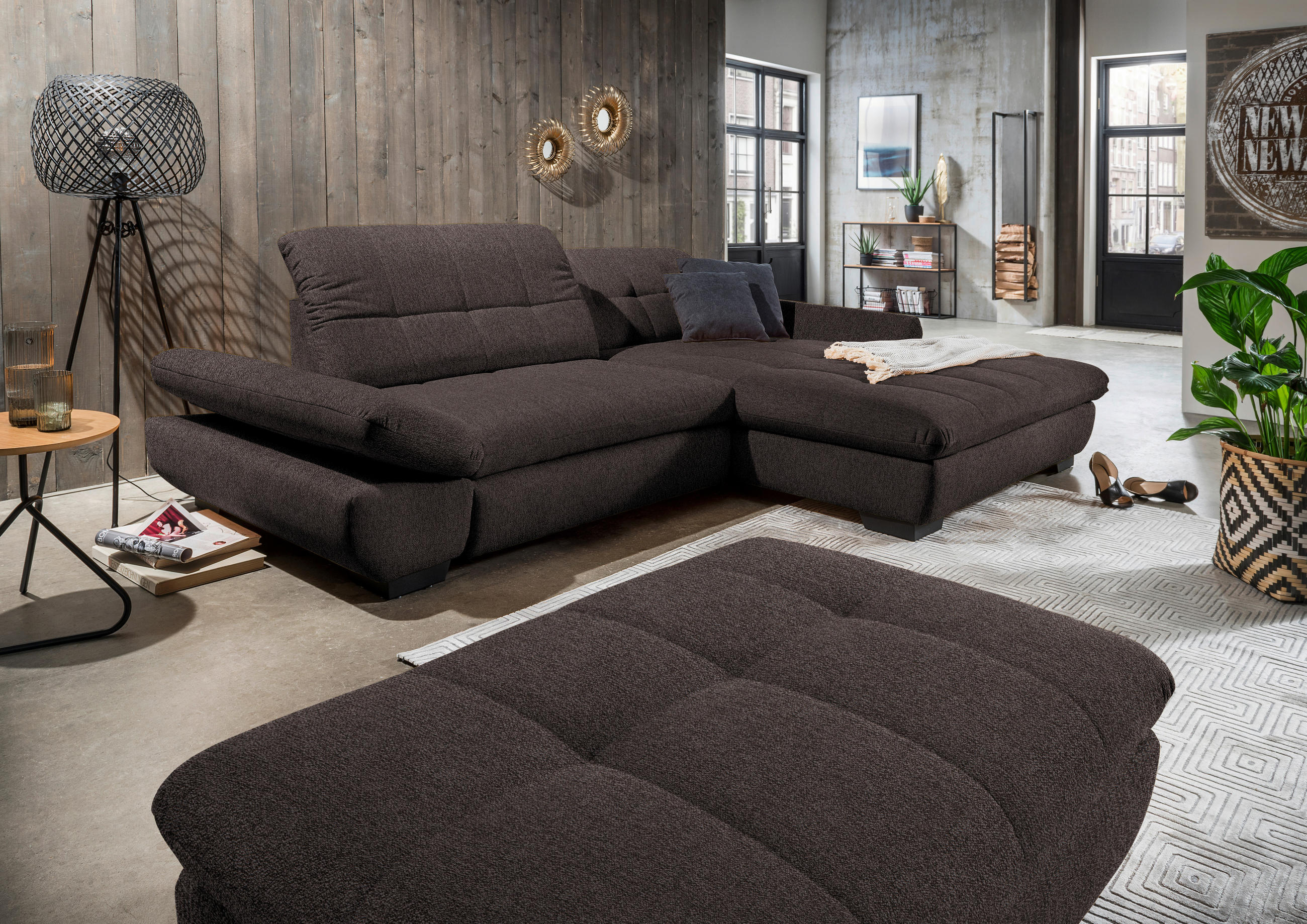 ECKSOFA in Mikrofaser Braun  290/198 cm  - Schwarz/Braun, Design, Textil/Metall (290/198cm) - Xora