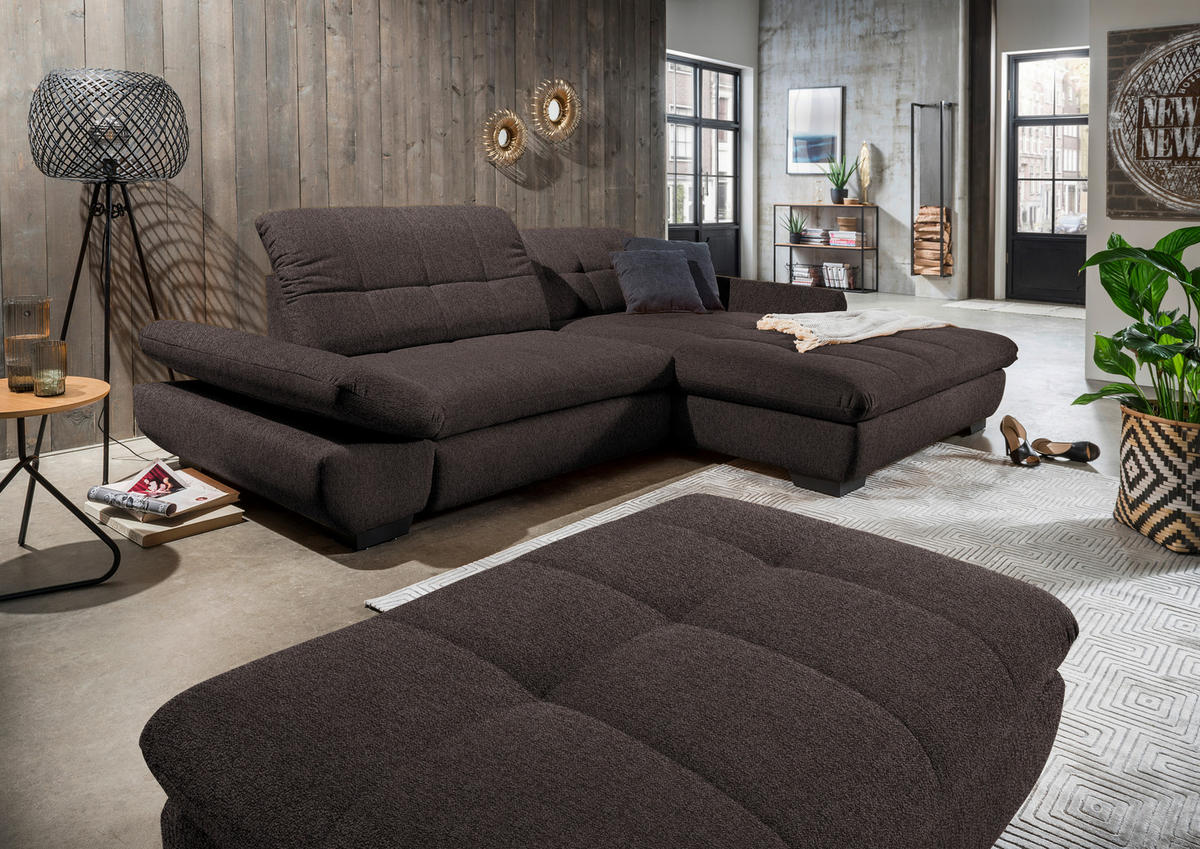 ECKSOFA in Mikrofaser Braun  - Schwarz/Braun, Design, Textil/Metall (290/198cm) - Xora