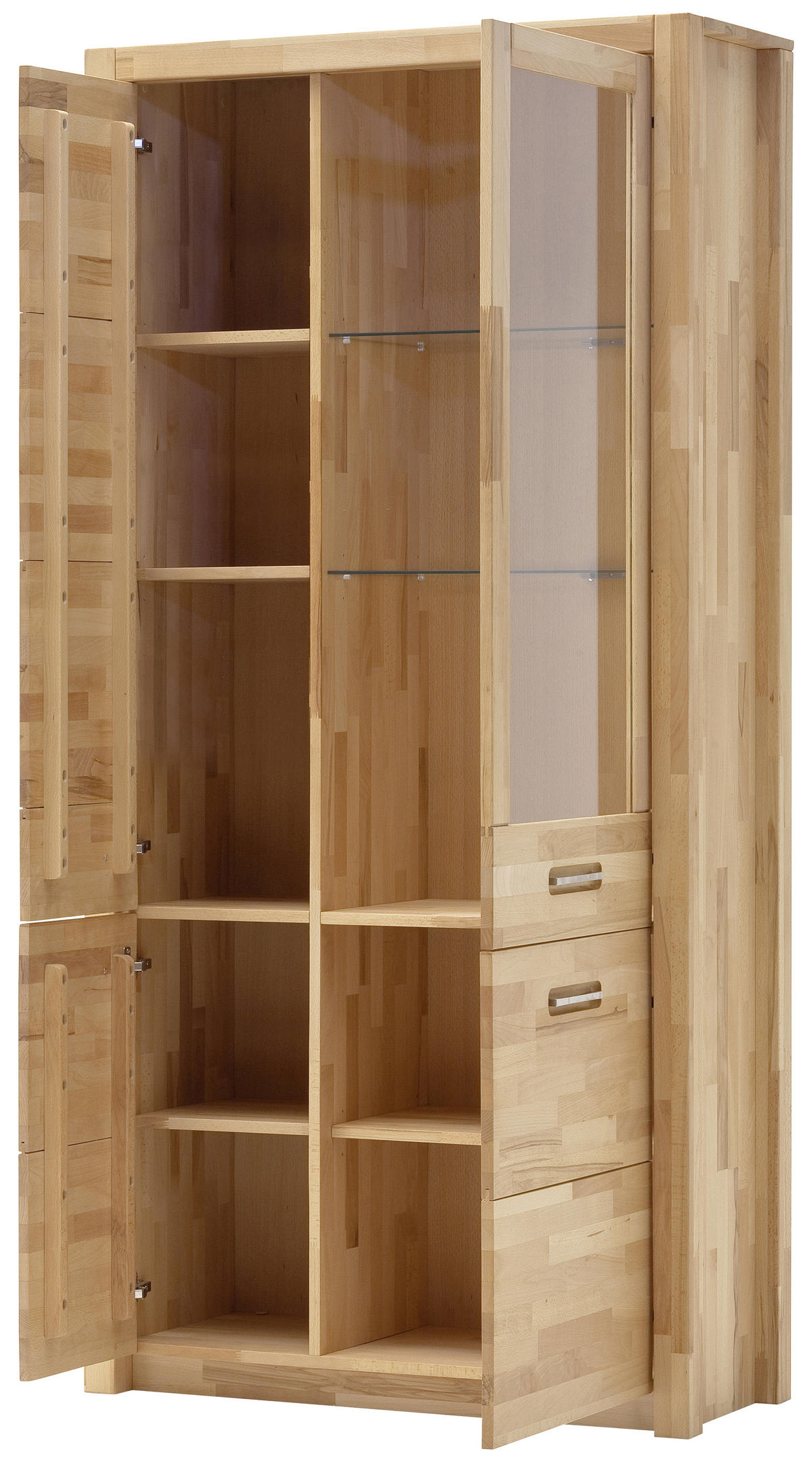 VITRINE in massiv Kernbuche Buchefarben  - Buchefarben/Alufarben, Design, Glas/Holz (98/203/40cm) - MID.YOU