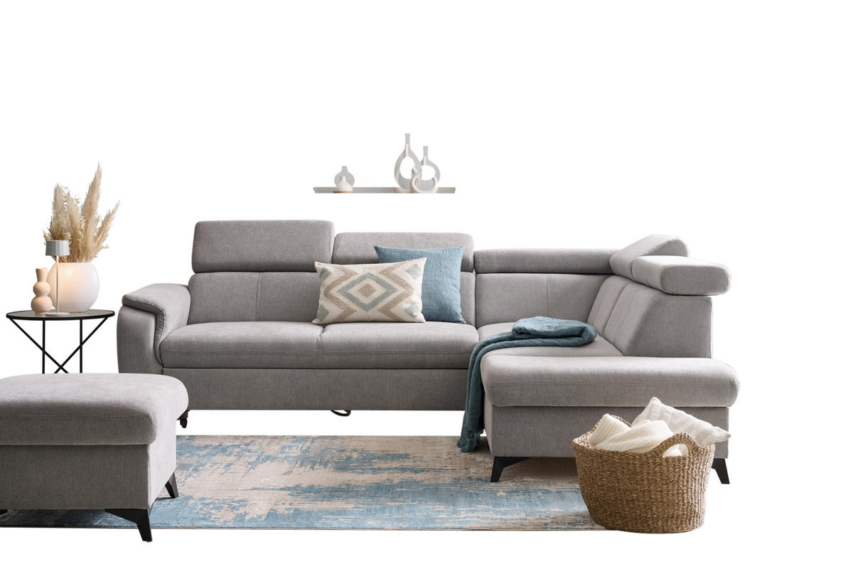 ECKSOFA in Chenille Grau  - Schwarz/Grau, Design, Textil/Metall (203/260cm) - Stylife