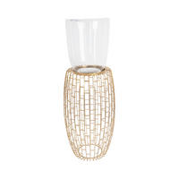 STOJAN NA SVIEČKU  kov, sklo - zlatá, Design, kov/sklo (28/73/28cm)