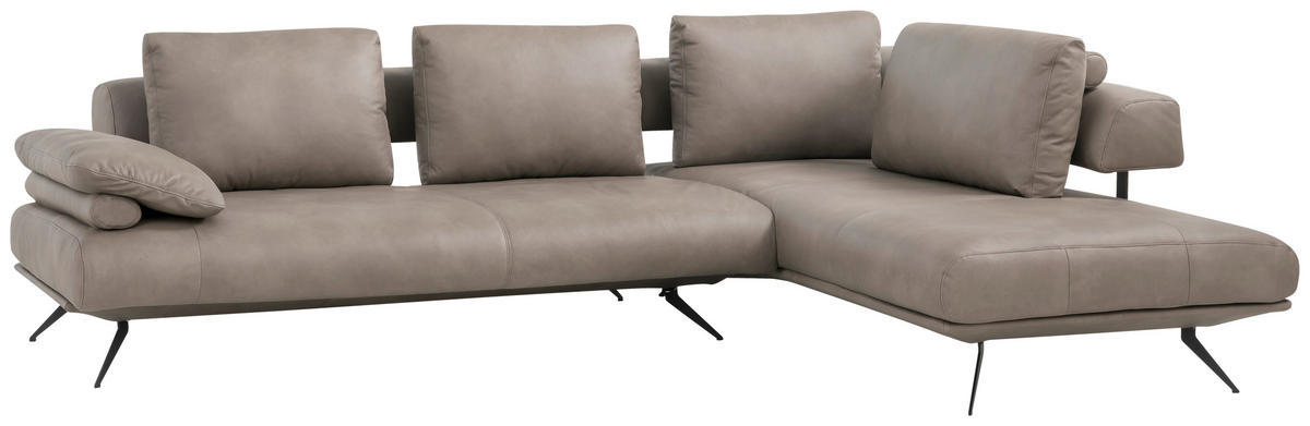 ECKSOFA in Echtleder Grau  305/231 cm  - Schwarz/Grau, Design, Leder/Metall (305/231cm) - Dieter Knoll