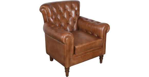 SESSEL in Echtleder Braun  - Braun, LIFESTYLE, Leder/Holz (84/88/83cm) - Landscape