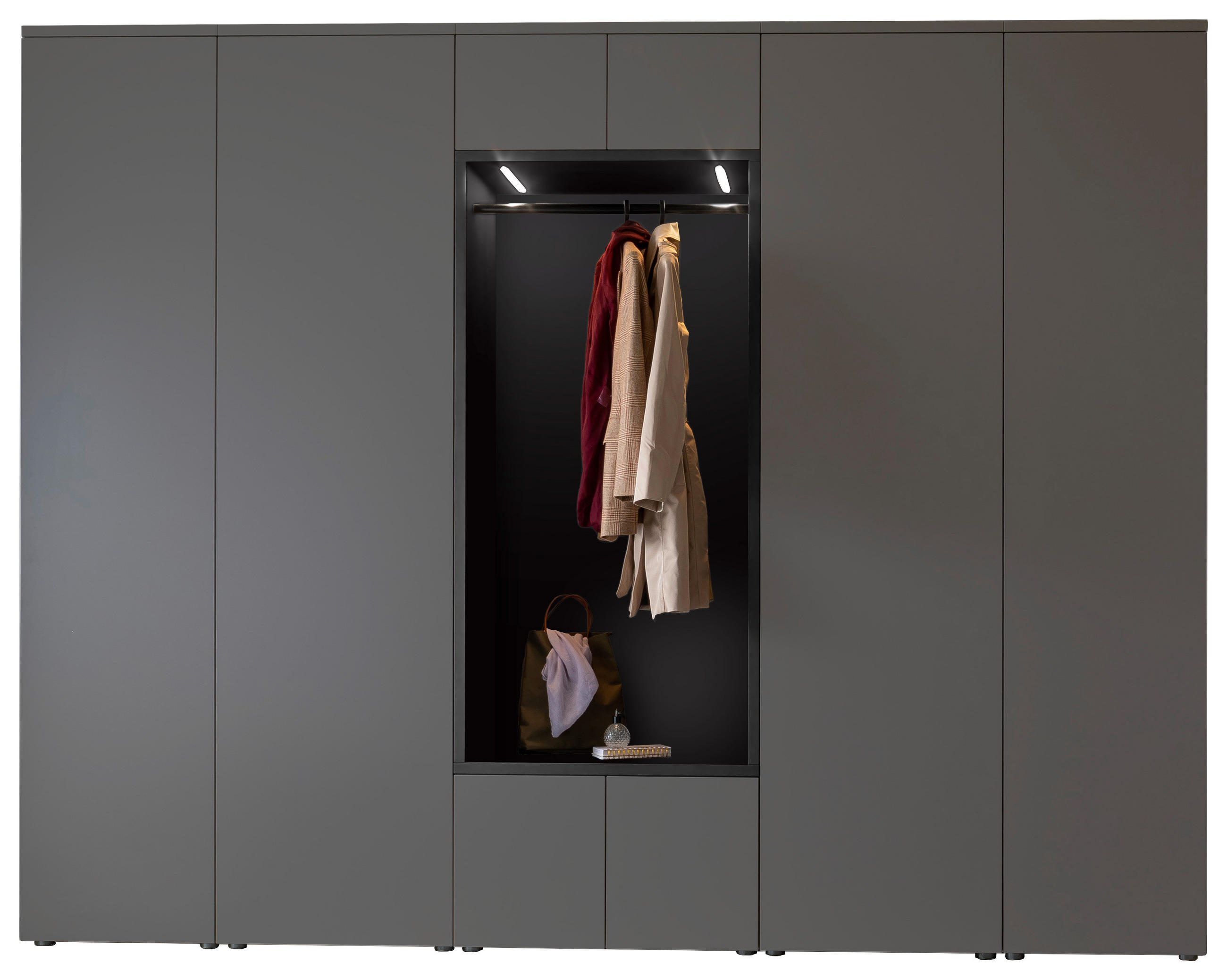 GARDEROBE 7-teilig  in 296/233/39 cm  - Anthrazit/Grau, Design, Holzwerkstoff (296/233/39cm) - Moderano