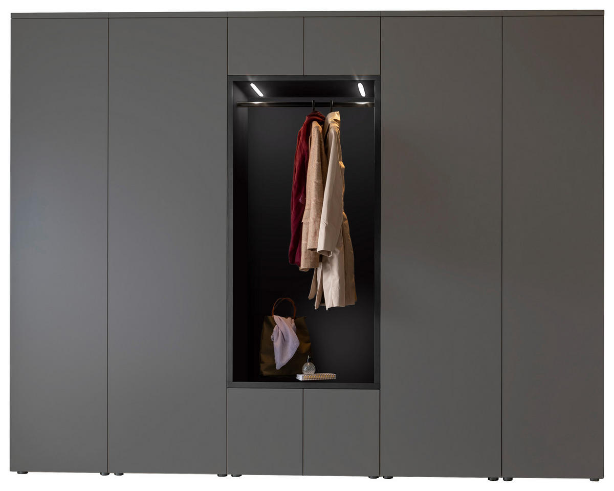 GARDEROBE 7-teilig 296/233/39 cm  - Anthrazit/Grau, Design, Holzwerkstoff (296/233/39cm) - Moderano