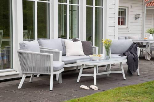 LOUNGEGARNITUR 4-teilig   Aluminium  - Weiß/Grau, KONVENTIONELL, Textil/Metall - Gardenson