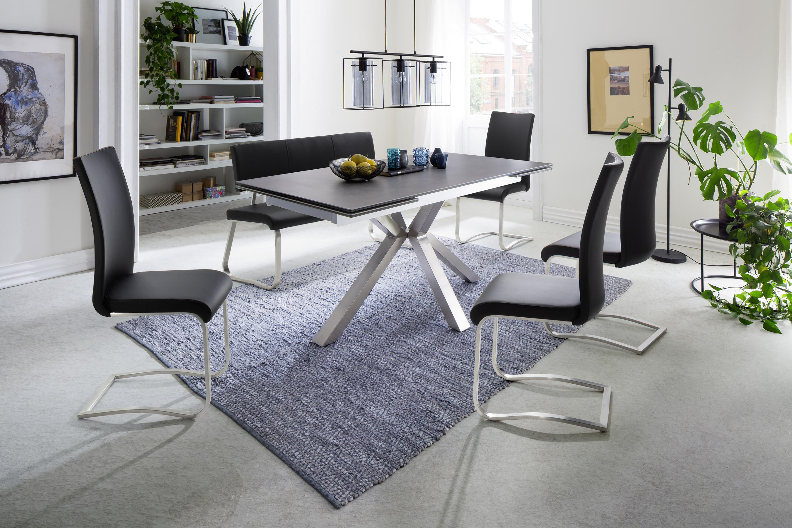 SCHWINGSTUHL in Edelstahl Lederlook - Edelstahlfarben/Schwarz, Design, Textil/Metall (52/103/43cm) - Livetastic