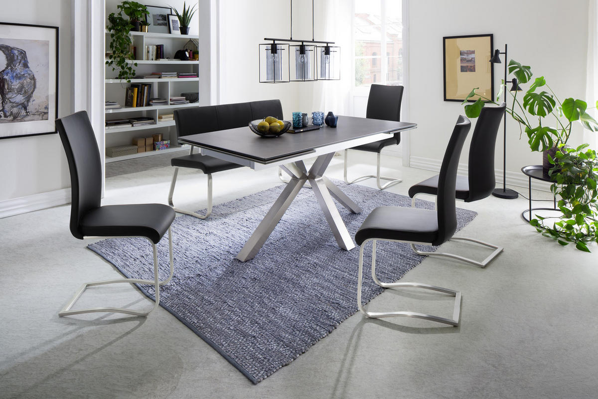 SCHWINGSTUHL  in Edelstahl Lederlook  - Edelstahlfarben/Schwarz, Design, Textil/Metall (52/103/43cm) - Livetastic