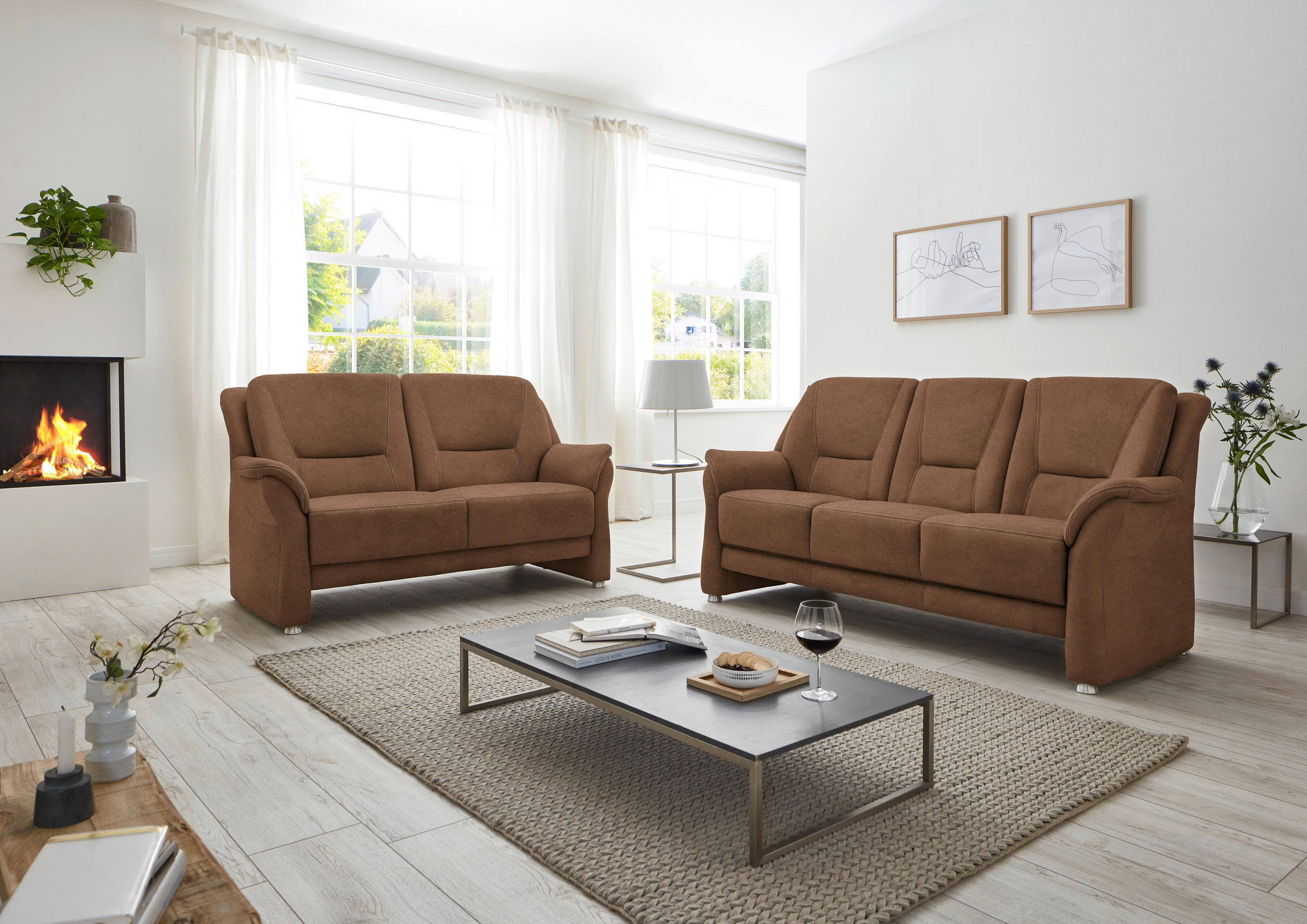 2,5-SITZER in Mikrofaser Hellbraun  - Hellbraun/Beige, Konventionell, Textil/Metall (172/100/89cm) - Beldomo Comfort