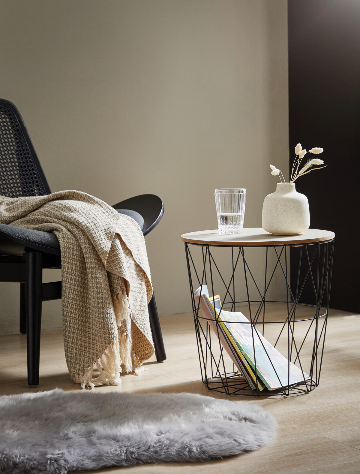 PRÍRUČNÝ STOLÍK, prírodná farba, čierna - čierna/prírodná farba, Design, kov/drevo (40/40/41cm) - Ambia Home