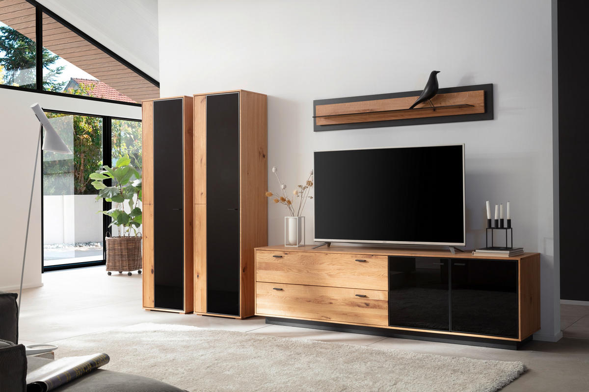 WOHNWAND  in Anthrazit, Eichefarben  333/190/50 cm  - Eichefarben/Anthrazit, Natur, Glas/Holz (333/190/50cm) - Linea Natura